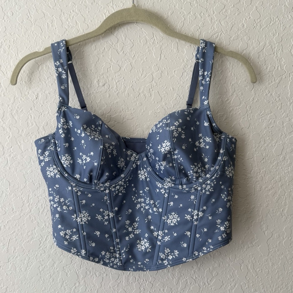 NWT Gilly Hicks Bustier Crop Top Large Blue Floral Corset Coquette Festival Club